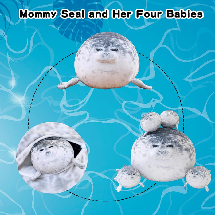 Seal Plush Pillow With Mini Baby Seal Stuffed Toys