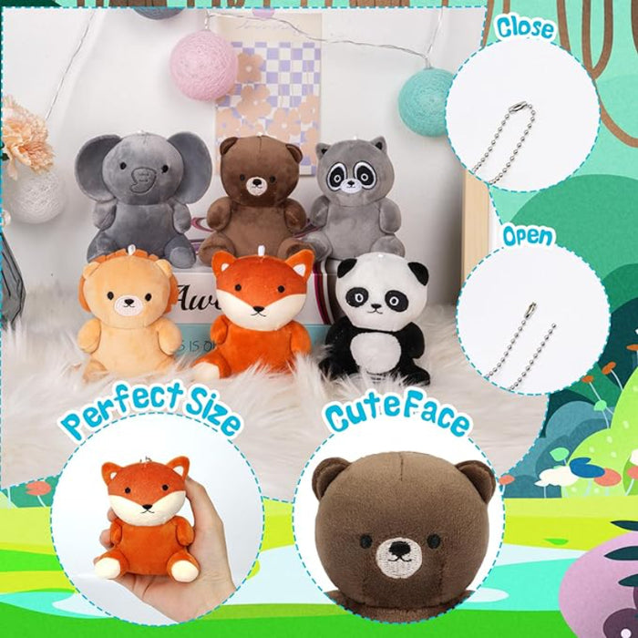 Set Of 6 Mini Plush Animal Keychain