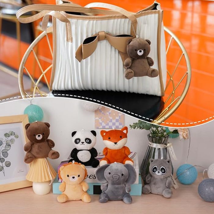 Set Of 6 Mini Plush Animal Keychain