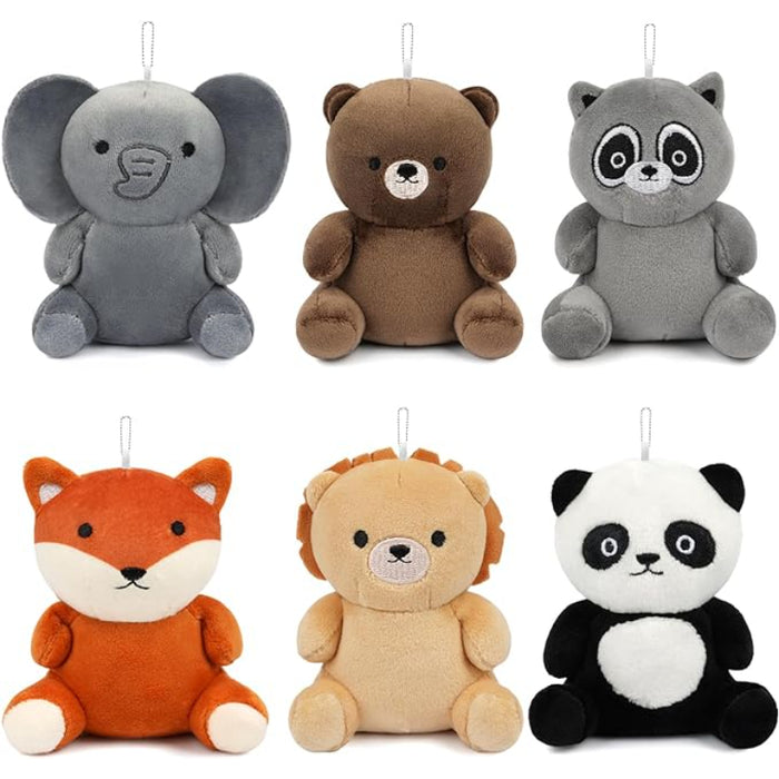 Set Of 6 Mini Plush Animal Keychain