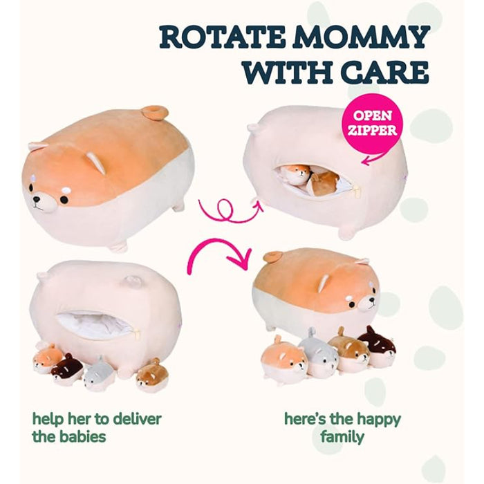 Shiba Inu Stuffed Mommy Toy with 4 Puppies