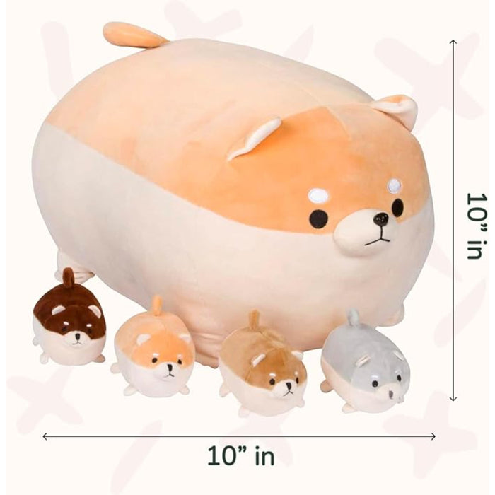 Shiba Inu Stuffed Mommy Toy with 4 Puppies