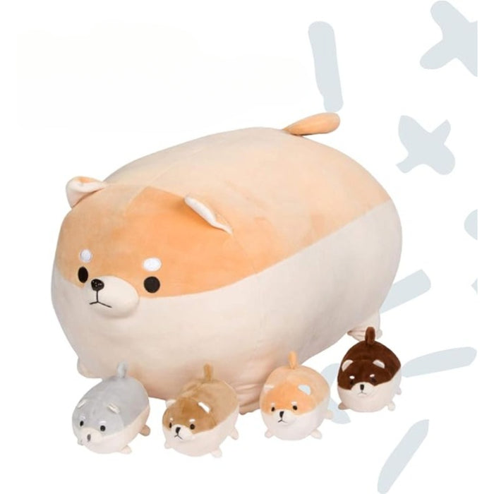 Shiba Inu Stuffed Mommy Toy with 4 Puppies