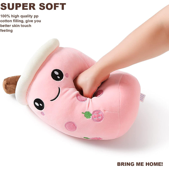 Strawberry Milk Tea Cup Plush Pillow