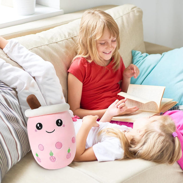 Strawberry Milk Tea Cup Plush Pillow