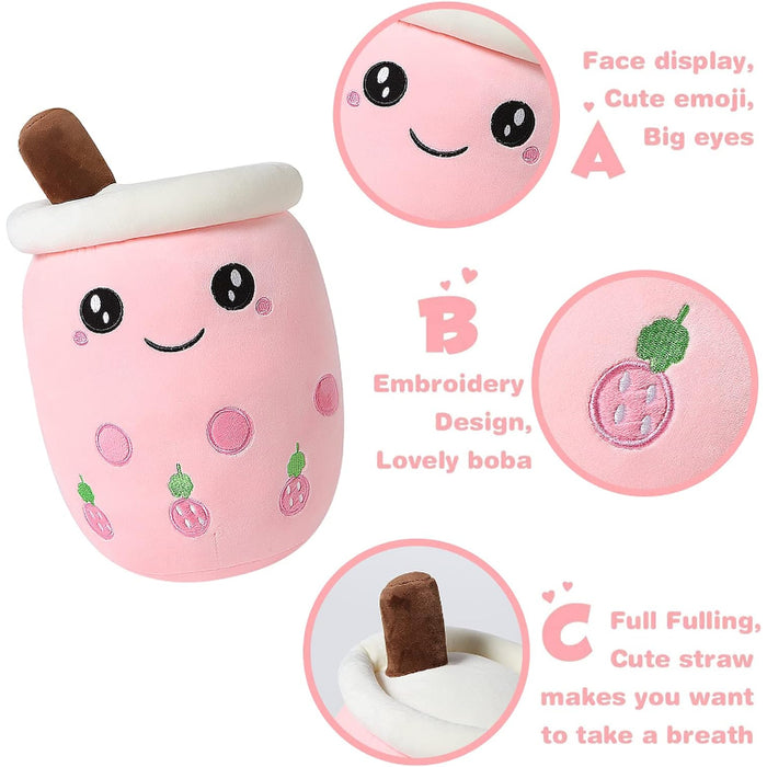 Strawberry Milk Tea Cup Plush Pillow