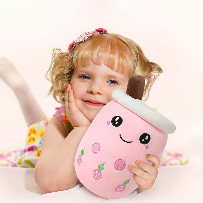 Strawberry Milk Tea Cup Plush Pillow