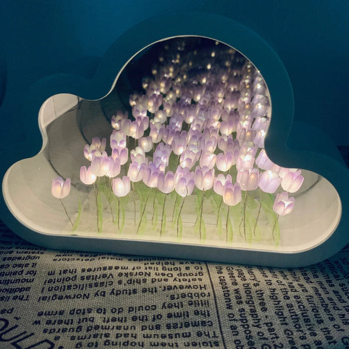 Cloud Mirror With Tulip Arrangement